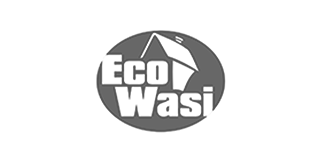 Logotipo de Eco Wasi con diseño de casa en blanco y negro.