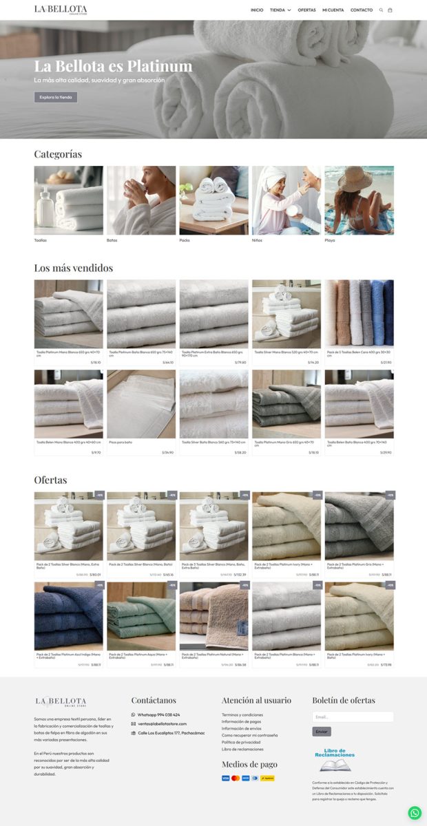 Página de toallas de lujo La Bellota, ofertas y productos más vendidos. Calidad, suavidad y absorción premium.