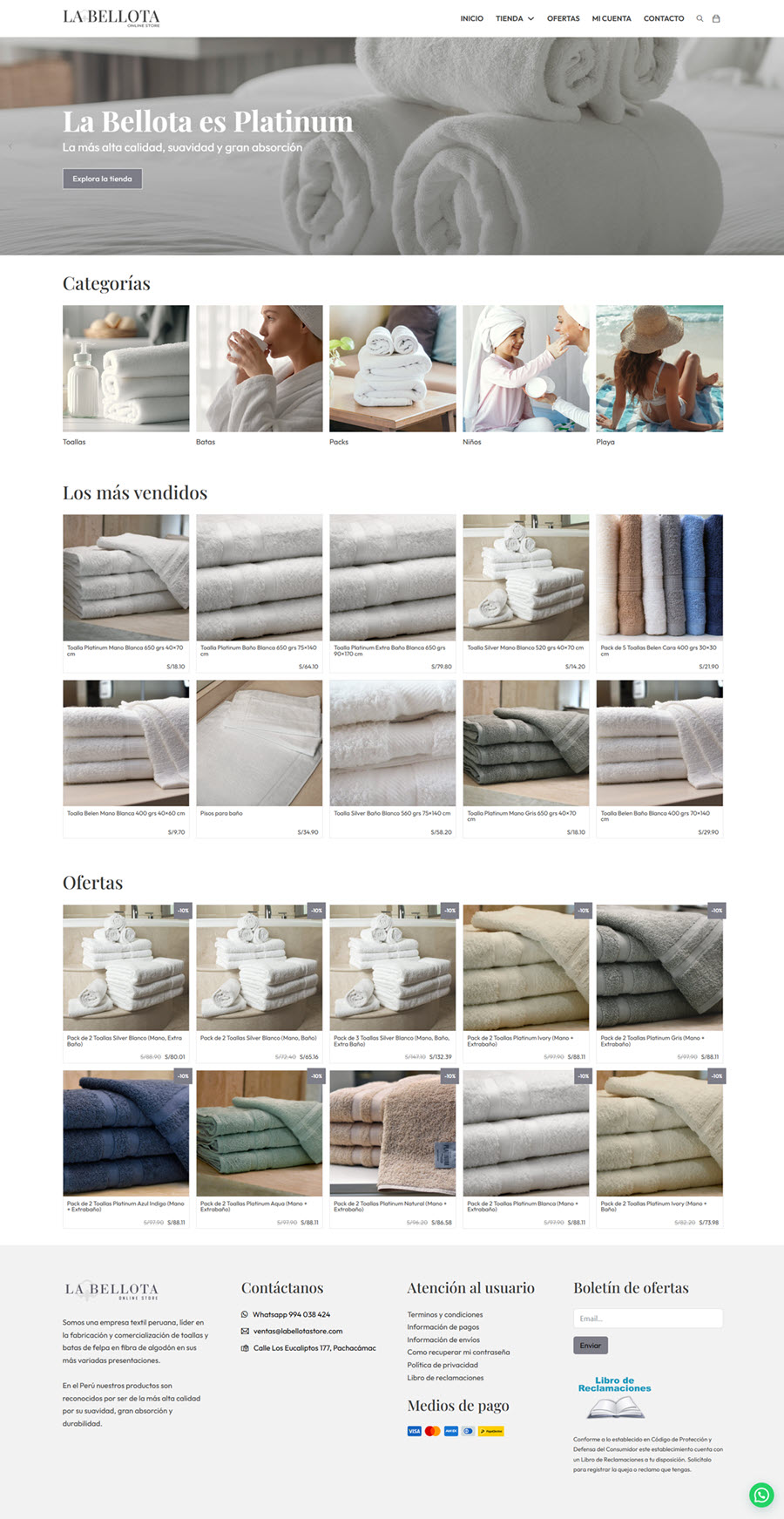 Página de toallas de lujo La Bellota, ofertas y productos más vendidos. Calidad, suavidad y absorción premium.