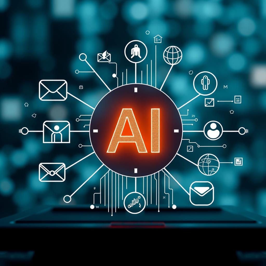 Iconos de inteligencia artificial conectados en un diseño digital e innovador.