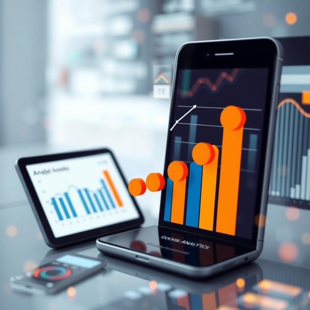Gráficos de crecimiento y análisis de datos en dispositivos móviles y tabletas.