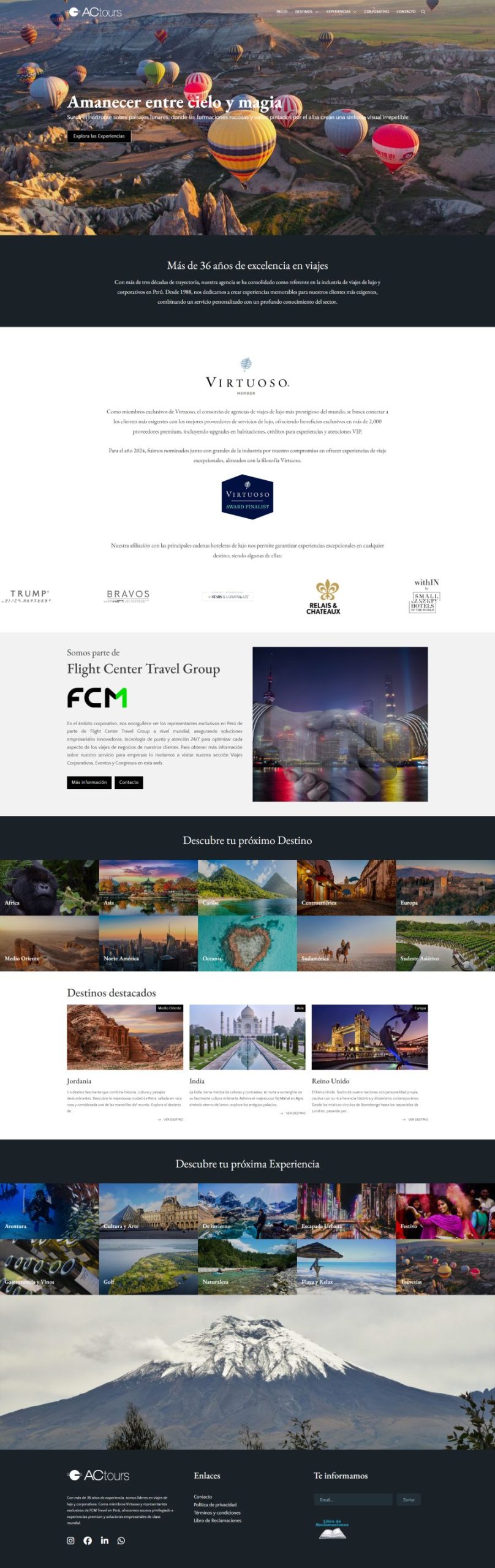 Agencia de viajes de lujo con globos aerostáticos sobre un paisaje impresionante. Experiencias únicas y personalizadas.