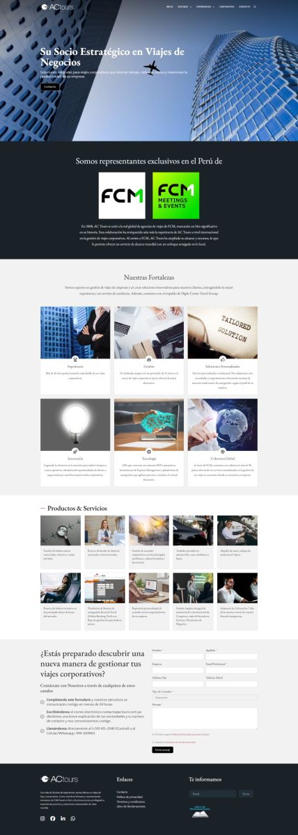 Página de inicio de AC Tours: soluciones en viajes de negocio, representación FCM en Perú.