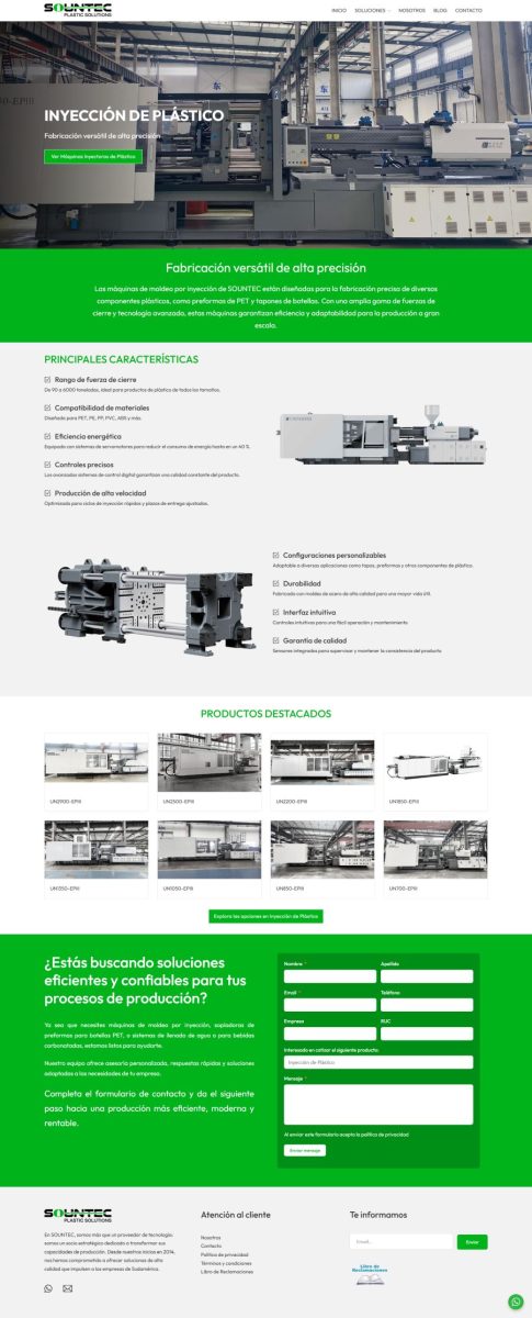 Página web de Sountec: fabricación y características de máquinas de inyección de plástico.