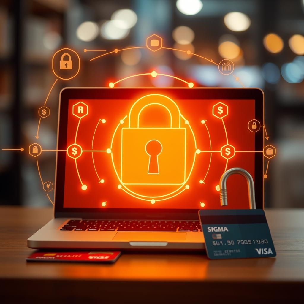 Computadora portátil mostrando un candado digital, simbolizando seguridad en transacciones financieras y protección de datos.