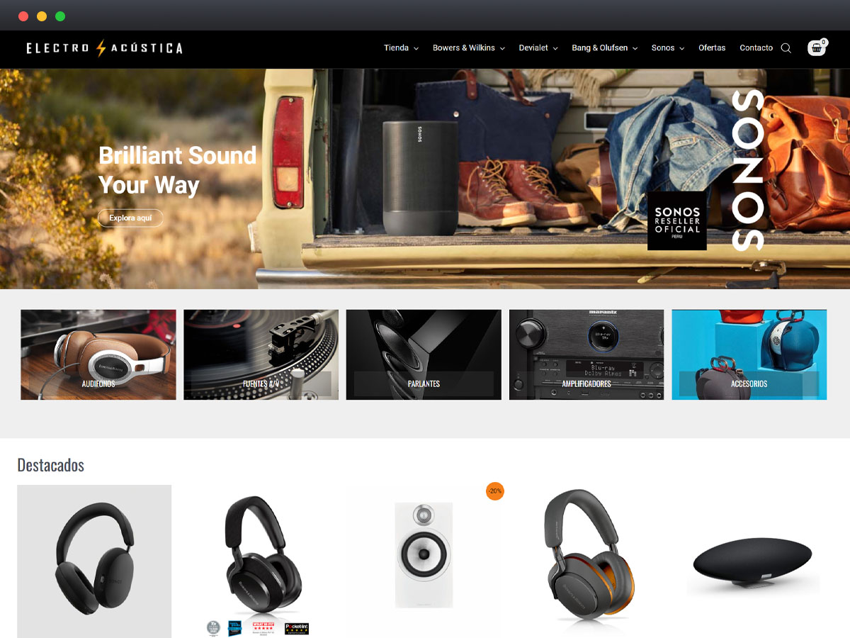 Tienda de audio Electroacústica: audífonos, parlantes, amplificadores y accesorios Sonos.